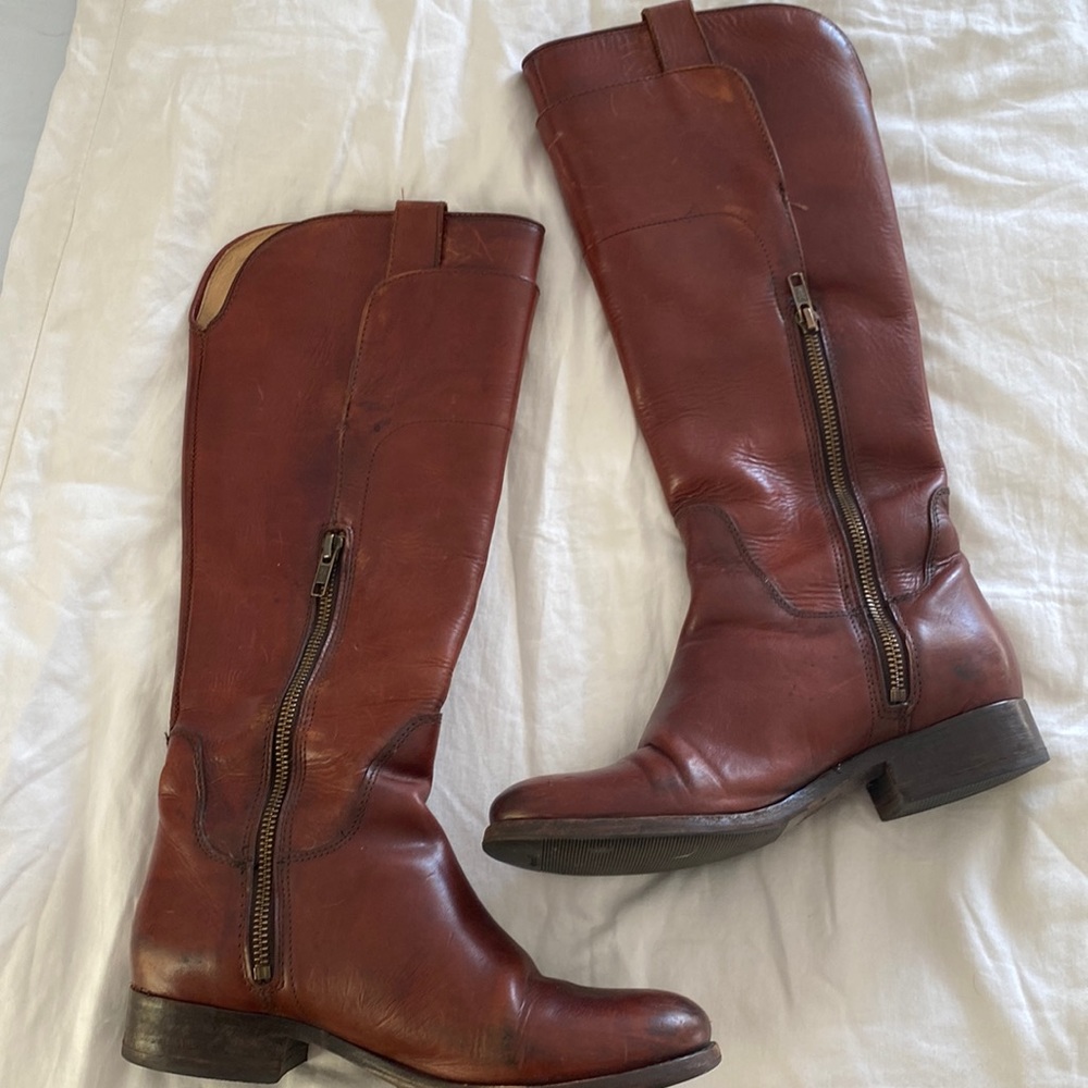 Red brown leather Frye boots